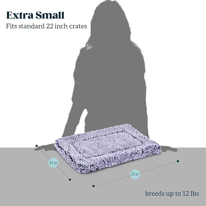 Stoutwool Indestructible Dog Bed - Fluffy Chew Proof Dog Crate Pad - Tough Kennel Pad for Aggressive Chewers - Ideal for Extra Small Breeds & Fits 22-Inch Crate - 21"x12", Jacaranda-Mewly Pet