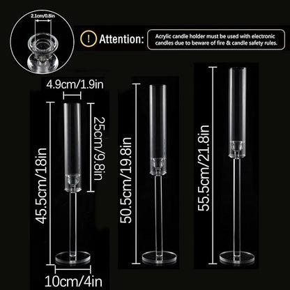 Vincidern 12pcs Taper Candle Holder Acrylic Candlestick Holder Clear Set for Table Centerpiece, Long Candle Stick Candle Stand Cylinder Shade for Halloween, Christmas Wedding Party Dining Room Decor