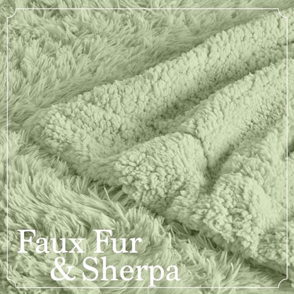 The Connecticut Home Co Throw Blanket Soft Fluffy Room Decor, Cozy Warm Throws for Bed, Couch, Gifts for Women, Bedroom Cute Aesthetic Blankets Shag and Sherpa, 65x50, Sage