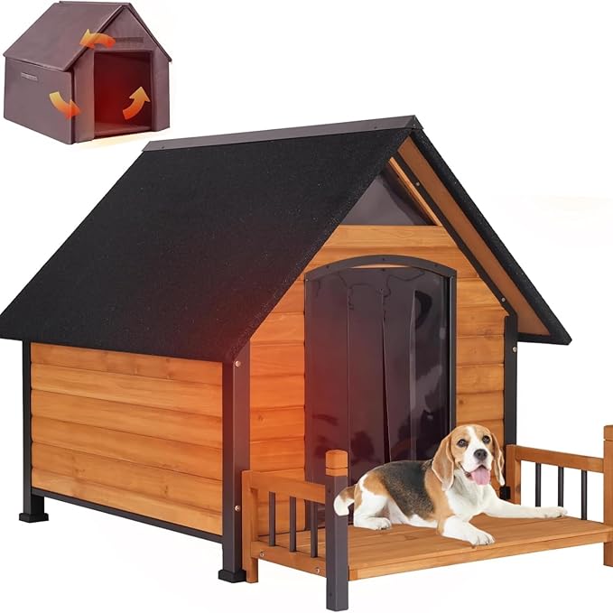 Dog House Outdoor Insulated, Sturdy & Warm Winter Puppy Shelter, 45" L Large Dog Kennel with Chew-Proof Iron Frame, Suitable for Small to Large Dogs(Brown)-Mewly Pet