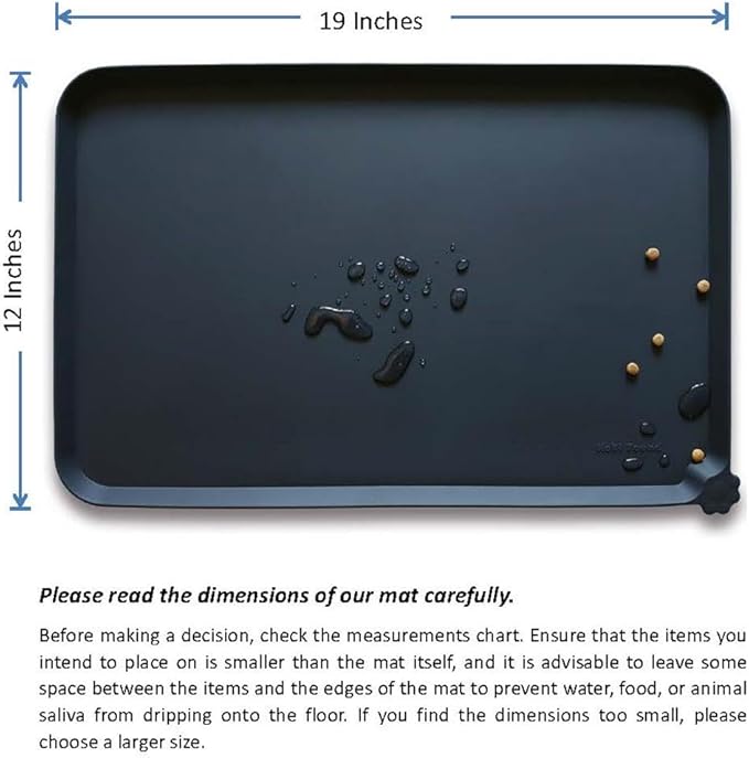Hoki Found Silicone Pet Food Mats Tray - Non Slip Pet Bowl Mats Placemat - Dog Cat Feeding Mat - Waterproof Dog Food Mats -Pet Water Mats for Floors -Black-Mewly Pet