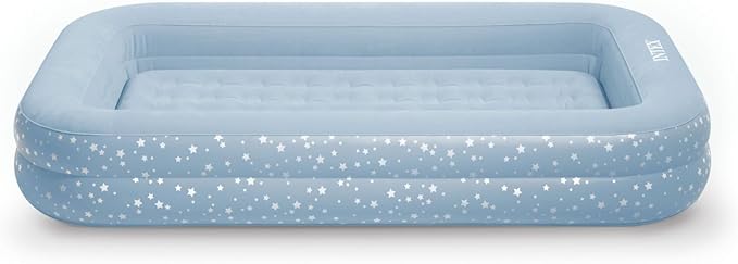Intex 66810FL Inflatable Kidz Travel Bed Set, Includes Hand Pump and Carry Bag, Removable Mattress, Quick Inflation, Indoor Use, 42in x 66in x 10in, Blue with Star Print Frame