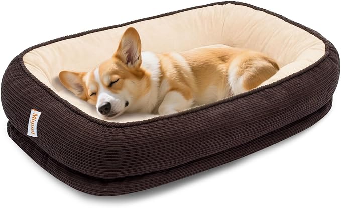 Orthopedic Dog Bed for Medium Size Dog Washable Cover, Egg Crate Foam Cat Bed for Senior Cat,Oval Kennel Bed, Pet Couch Bed with Four Sided Bolster, Removable Washable Cover Non-Slip Bottom, Brown-Mewly Pet