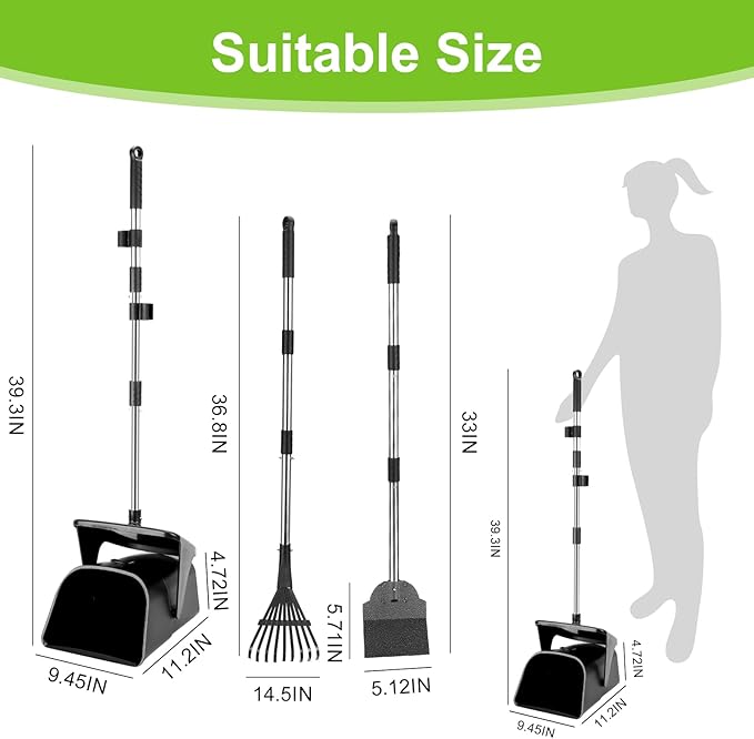 Pooper Scooper Large Swivel Bin & Rake & Spade with 20 Waste Bags and 1 Hook, 39.3" Long Handle Metal Dog Pooper Scooper for Yard, Easy to Clean Pet Waste Use on Grass, Dirt, Gravel or Flats-Mewly Pet