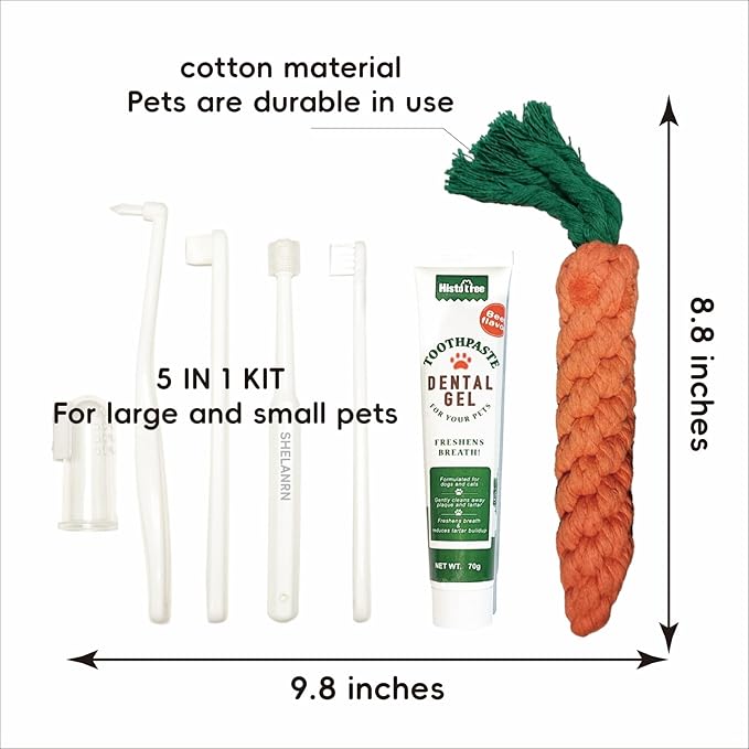 Dental Care for Pets - Dog Tooth Brushing Kit, Dog Toothpaste, Cat Toothbrush kit, Pet chew Toys, Dog Teeth Cleaning, 5 in 1 KIT for Large and Small Pets, Pets are Durable in Use !-Mewly Pet
