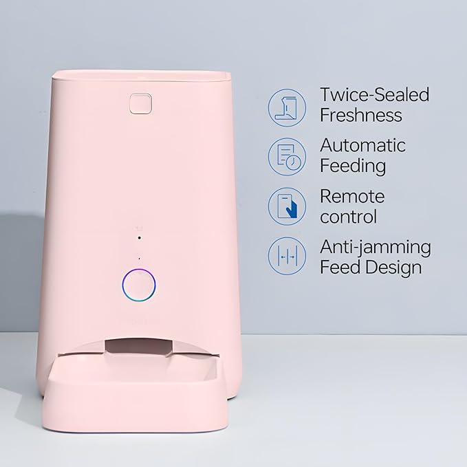 DOGNESS 6L Smart Feeder, Wi-Fi Enabled Pet Feeder for Cat and Dog, Smartphone App for iOS and Android, Portion Control, Fresh Lock System Auto Food Dispenser Pink