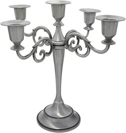 Pewter Candle Holder，5 Arms Metal Candle Holders for Pillar Candles（10.6 inch Tall Candlestick Holders, for 1/2-1 inch Taper Candles,Centerpiece Elegant Decoration Piece for Table