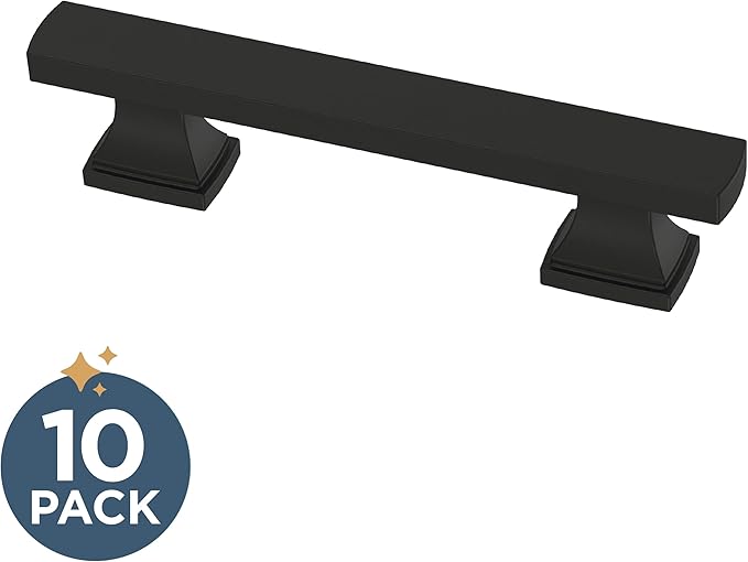FRANKLIN BRASS Tiered Foot (10-Pack) Cabinet Handles 3" Hole Center Pulls | Matte Black Hardware Kitchen Door, Drawers, Dressers, Furniture P49572C-FB-B