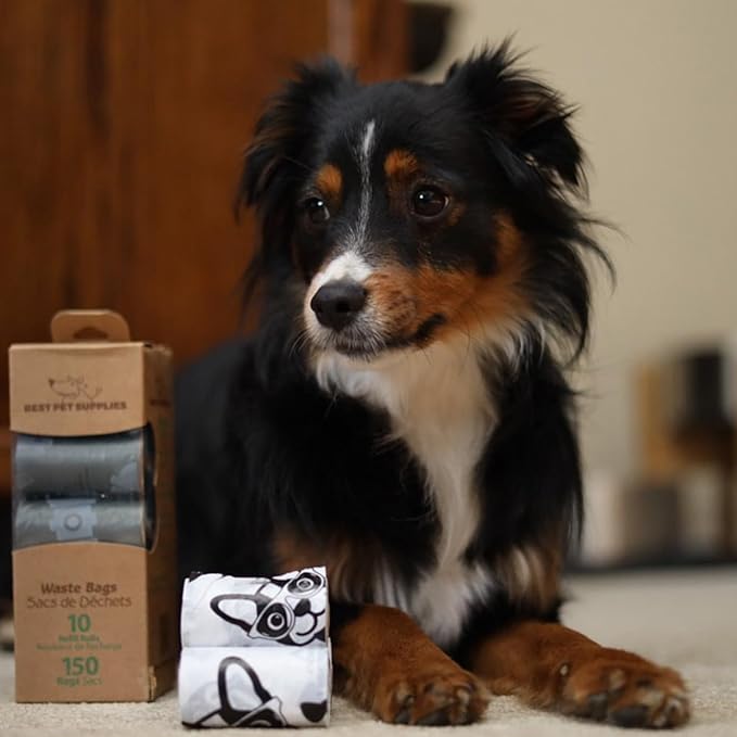 Best Pet Supplies Dog Poop Bags (150 Bags) for Waste Refuse Cleanup, Doggy Roll Replacements for Outdoor Puppy Walking and Travel, Leak Proof and Tear Resistant, Thick Plastic - Gray-Mewly Pet