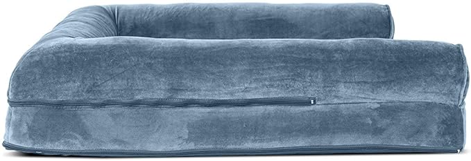 Furhaven Orthopedic Dog Bed for Large Dogs w/ Removable Bolsters & Washable Cover, For Dogs Up to 95 lbs - Faux Fur & Velvet Sofa - Harbor Blue, Jumbo/XL-Mewly Pet