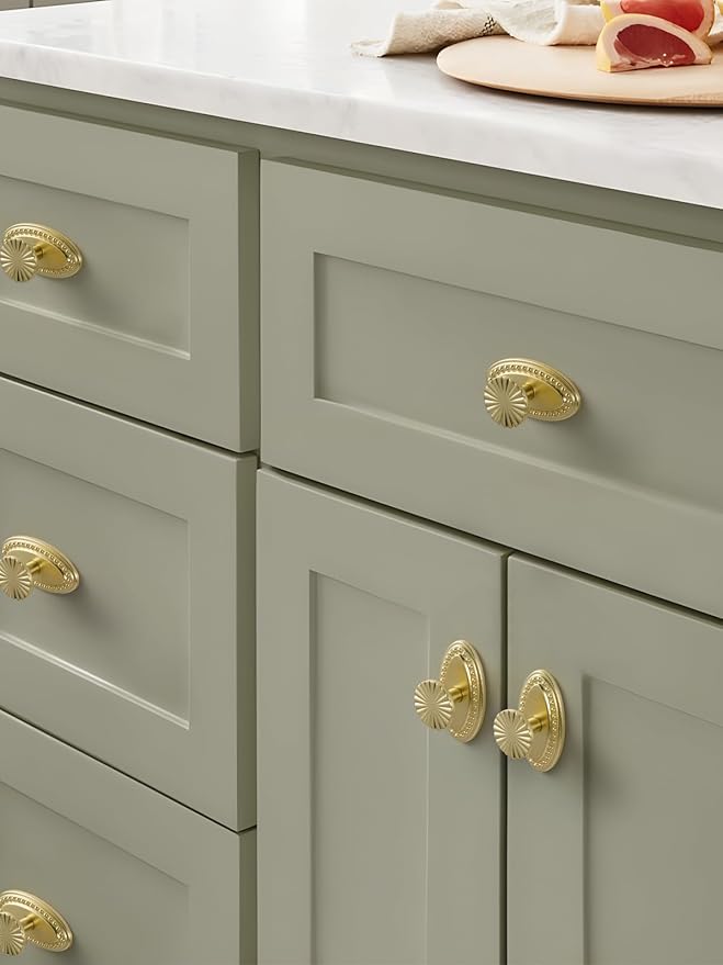2 Pack Brushed Gold Cabinet Knobs with Base Brass Flat Drawer Pulls Kitchen Cupboard Bathroom Dresser Cabinet Hardware Handles Zinc Alloy