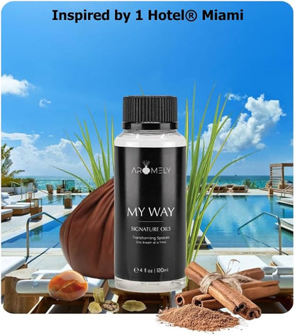 My Way by Aromely Essential Diffuser Oil Blend - Inspired by 1 Hotel® - Luxurious Fragrance with Notes of Leather, Cardamon, Lemon, Cedarwood, Iris and Amber. (120 ML, My Way)