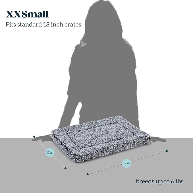 Stoutwool Indestructible Dog Bed - Fluffy Chew Proof Dog Crate Pad - Tough Kennel Pad for Aggressive Chewers - Washable, Ideal for Toy Breeds & Fits 18-Inch Crate - 17"x11", Charcoal-Mewly Pet