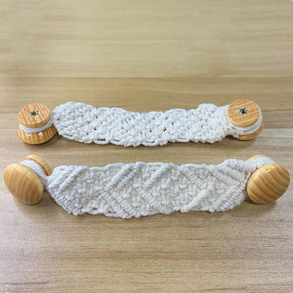 2 Pack Bohemian Style Rope Knobs Door Handle Rope Knot Cabinet Drawer Cupboard Furniture Door Wooden Pulls Handles Drawer Pulls for Kitchen Cabinet Wardrobe Cupboard(B)