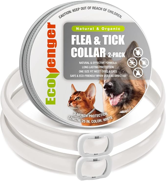 EcoVenger Flea & Tick Collar Repellent 2-Pack White, Fits Both Dogs & Cats, Built-in Pant-Based Formula Strong Repellency Slow Release, Lasting Deterrence and Protection, Pleasant Aroma, Waterproof-Mewly Pet