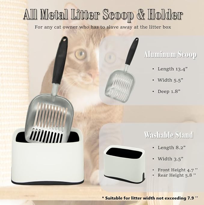 Heavy Duty Cat Litter Scoop with Holder - All Metal Cat Litter Scooper with Holder - Speed Sifter Litter Box Scooper Captures All Clumps - Aluminum Cats Littter Scooper and Caddy-Mewly Pet
