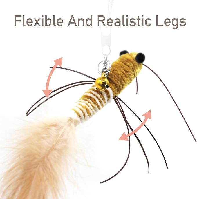 SONGWAY Insect Cat Toys with Feather - 6 Pieces Cat Worm Toy Refills, Cat Toy Wand Attachments, Worm Cat Toys, Interactive Toys for Indoor Cats Kittens-Mewly Pet