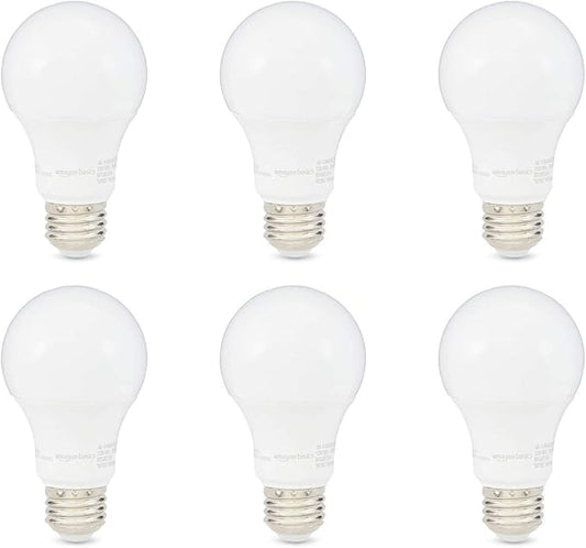 Amazon Basics LED Light Bulbs, Energy Efficient 6W, 40 Watt Equivalent, E26 Standard Base, 2700, Dimmable, 10,000 Hour, Soft White, 6 Count