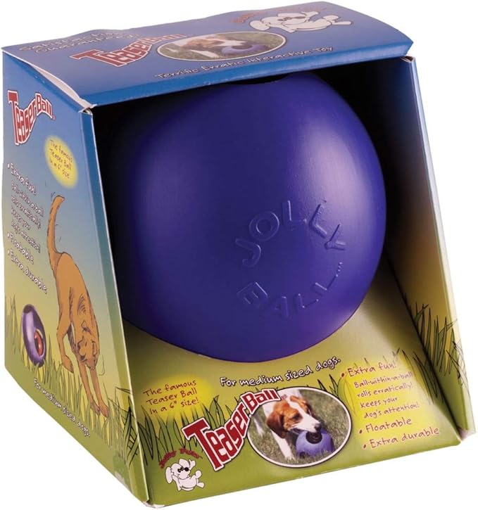 Jolly Pets Teaser Ball Dog Toy, Medium/6 Inches, Blue, 6-Inch Teaser Ball, Blue-Mewly Pet