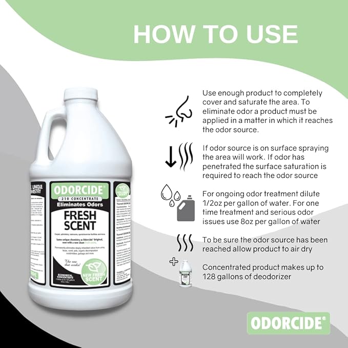 Odorcide Odor Eliminator Concentrate: Odor Eliminator for Strong Odor on Carpets, Hardwood & More - Smoke, Sweat & Pet Odor Eliminator for Home w/Non-Enzymatic Formula, 64 oz-Mewly Pet