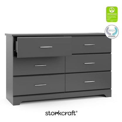 Storkcraft Brookside 6-Drawer Dresser (Gray) – GREENGUARD Gold Certified, Gray Dresser for Bedroom, Kids & Nursery Storage Chest, Safety Interlocking Drawers, Pre-Installed Tracks, Kids Chest