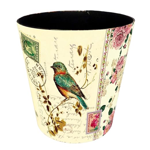 10L/2.64 Gallon Trash Can, Decorative Waste Basket, PU Leather Waste Paper Basket, Waterproof Garbage Can for Bathroom, Bedroom, Office, Kitchen and Living Room - Colorful Bird