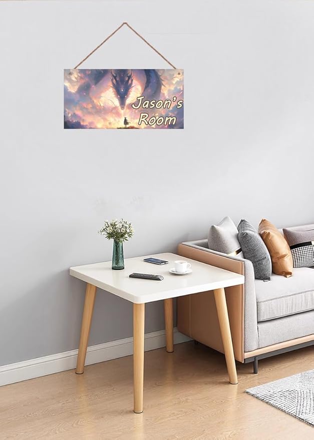 Personalized Sign Fancy Pictures Sign Girl and Dragon Art Décor For Kids Room Custom Name Door Wall Decor, Fairy tale Nursery Art Plate For Girls Room Baby Boys Bedroom