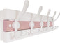 SKOLOO Coastal Wall Mounted Coat Rack - 17" Beach House Entryway Wooden Coat Hook with 5 Hooks for Hanging Coats, Hats or Towels, Oceanfront Cottage Core Collection, White & Palm Beach Pink