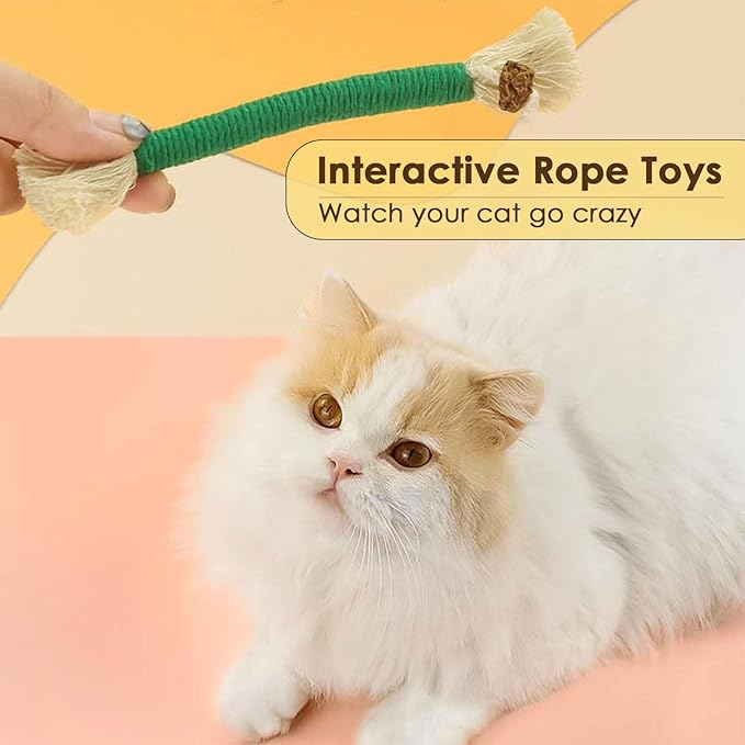 3 PCS Cotton Rope Cat Toys for Indoor Cats, Interactive Cat Rope Toys with Silvervine Fruit for Cats and Kittens, Handmade Pet Chew Toys for Teeth Cleaning-Mewly Pet