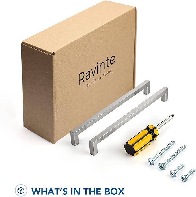 Ravinte 3 Pack Brushed Nickel Kitchen Cabinet Handles 10 Inch Cabinet Pulls Square Kitchen Hardware for Cabinet Drawer Pulls Drawer Handles Come with Screwdriver