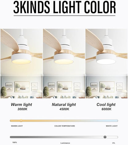 Sofucor Ceiling Fan with Lights, 52 Inch Mordern Wood Ceiling Fan with Remote for Indoor Farmhouse Bedroom Living Room Outdoor Patio Porch, Reversible DC Motor, Noiseless