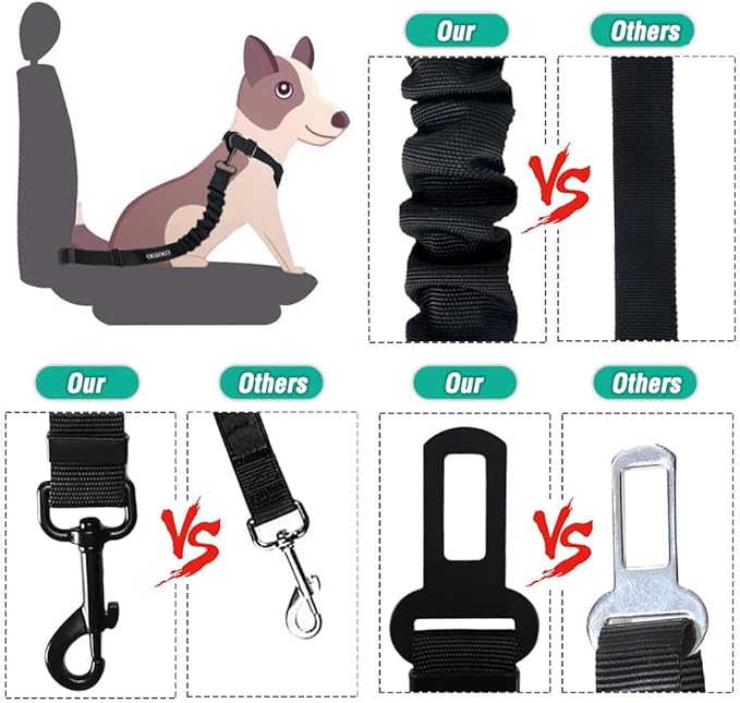 COOYOO Dog Seat Belt,Retractable Dog Car Harness Seat Belt for Car Adjustable Nylon Pet Safety Seat Belts Heavy Duty & Elastic Bungee Buffer-Mewly Pet
