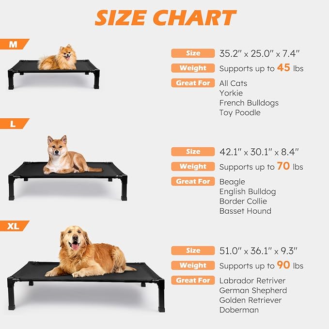 Heeyoo Elevated Dog Bed, Cooling Raised Pet Cot with Chew Proof Washable Breathable Mesh and Metal Frame, Portable Dog Cot Bed with No-Slip Feet for Outdoor or Indoor Use-Mewly Pet