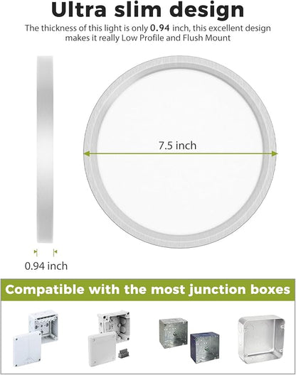 hepside 2Pack Dimmable Flush Mount Ceiling Light Fixture Brushed Nickel, 3CCT Selectable 3000/4000/6500K Ceiling Lamp, 7.5INCH 15W 1500LM Low Profile Light for Bedroom, Kitchen, Bathroom, Hallway