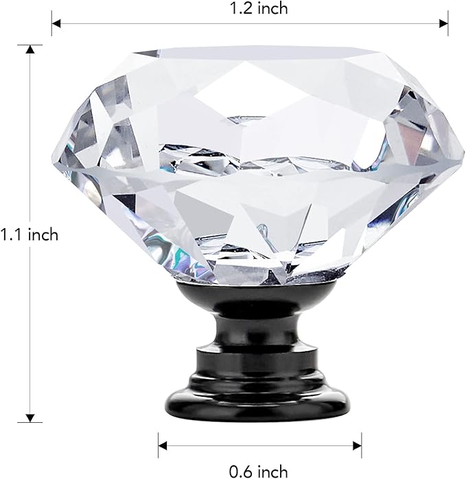 Ravinte 25 Pack Crystal Knobs for Dresser Drawers - 30 mm Glass Cabinet Knobs With Black Base, Diamond Shaped