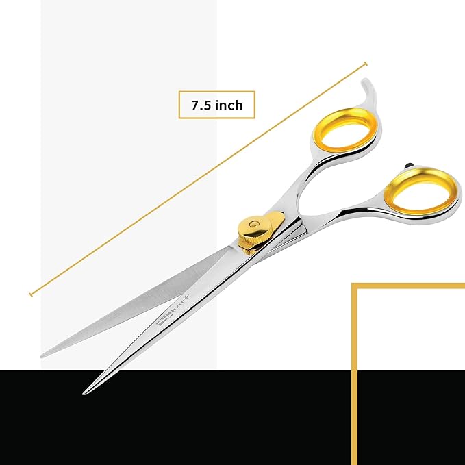 Sharf Gold Touch Pet Grooming Shear | Straight Cat & Dog Grooming Scissors | 7.5 Inch | 440c Japanese Stainless Steel Pet Dog Shearing Scissors | Animal Shears with Removable Comfort Rings-Mewly Pet