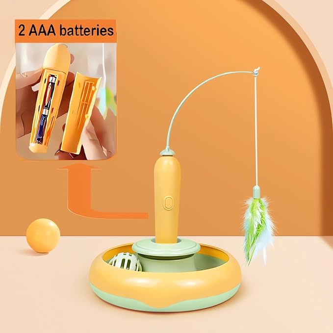 Interactive Cat Toys for Bored Indoor Cats,Automatic Cat Toy 3-in-1 Smart Teaser Wand Featuring Spinning Feather&Rolling Ball Track,Cats Dancer Toy Stimulates Hunting Instincts,Weight Control-Mewly Pet