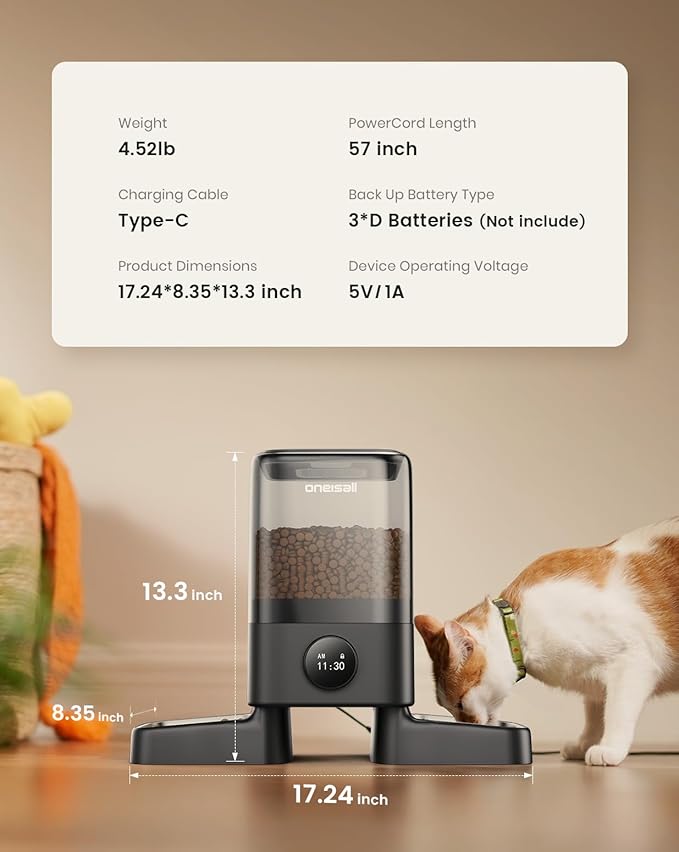 oneisall Automatic Cat Feeders 2 Cats, 20 Cups/5L Cat Auto Feeder, Automatic Cats Food Dispenser for Small Pets Indoor, Timed Pet Feeder for Dry Food-Mewly Pet