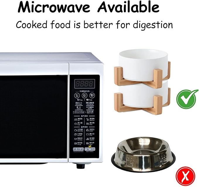 Petygooing White Ceramic Cat Dog Bowl Set with Stand,Small Dog Bowls,Pet Food and Water Dish, Anti Slip Set of 2 Cat Bowls Pet Food Bowl- Pet Dish Small Size Pet (13.5OZ/5.1 in)-Mewly Pet