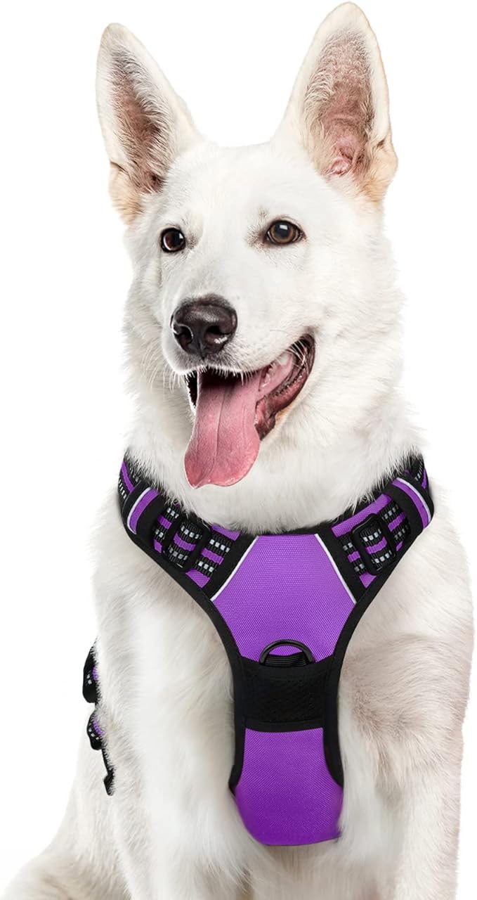 Eagloo Dog Harness for Large Dogs, No Pull Service Vest with Reflective Strips and Control Handle, Adjustable and Comfortable for Walking, No Choke Pet Harness with 2 Metal Rings, Purple, XL-Mewly Pet