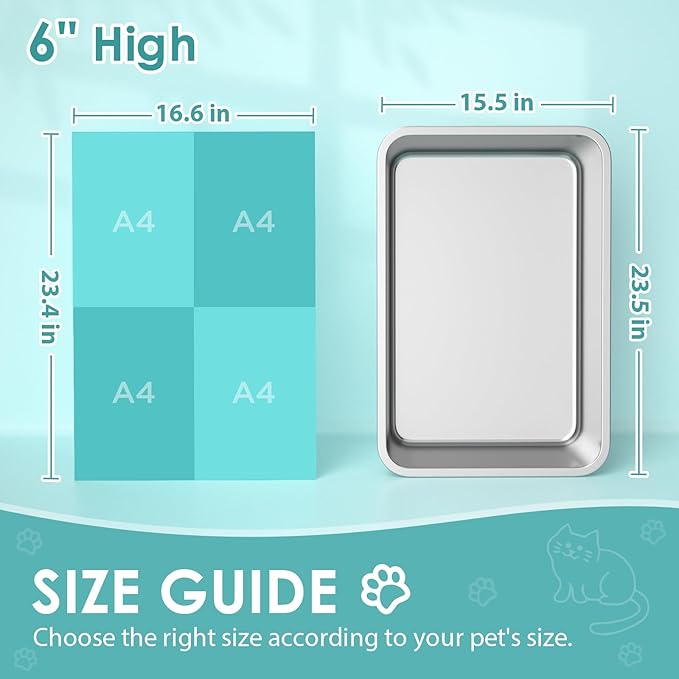 IKITCHEN Stainless Steel Cat Litter Box, Large Metal Litter Box for Cats, Never Absorbs Odors,Stain Free, Rustproof, Non Stick Smooth Surface 23.5" L x 15.5" W x 6" H-Mewly Pet