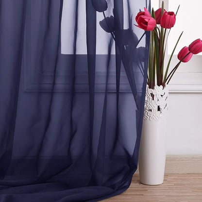 NICETOWN Scarf Sheer Curtain 216 Length - Window Topper Valance Voile Panel Classic for Sons/Boys/Seniors Room (60 Wide by 216 Long inches, 1 Piece, Dark Blue)