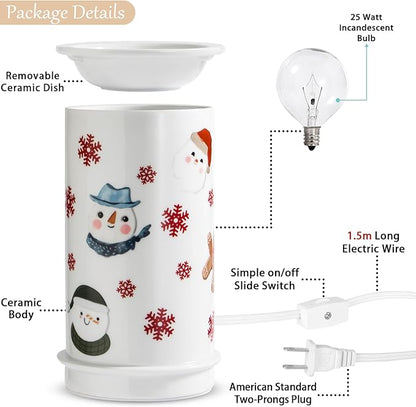STAR MOON Ceramic Electric Wax Melt Warmer Candle Waxing Warmer Burner Melt Wax Cube Melter Fragrance Warmer - Ideal for Family and Friends, Snowman