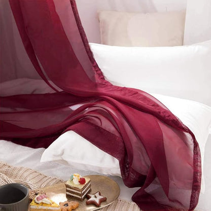 MIULEE Christmas Luxury Window Scarf Sheer Voile Elegant Topper Long Window Valance Solid Window Treatment Swags Drapes for Window Ceremony Wedding Canopy Bed 54" x 216" Maroon Red 1 Piece