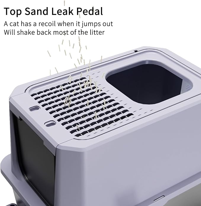 RIZZARI Stainless Steel Cat Litter Box, Odorless Enclosed Litter Box with Top Holes, Large Litter Pan for Small to Large Sized Cats (Cool Gray, 23.8" L*15.9" W*18" H)-Mewly Pet