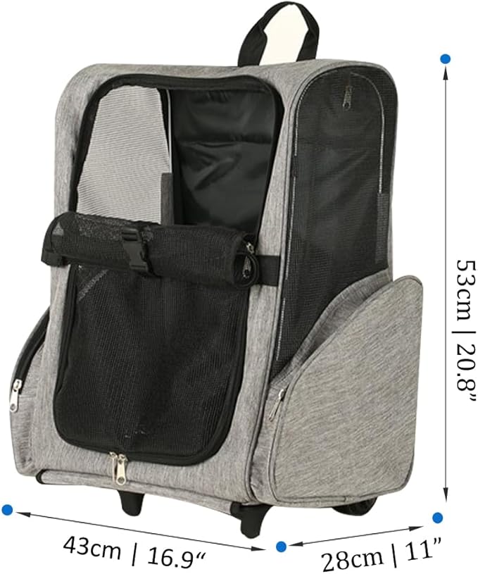 Pet Trolley Bag Cat Dog Travel Bag Portable & Breathable Pet Carrier Backpack - Lightweight Dual-Shoulder Design for Easy Travel with Your Beloved Companion Scalable Pull Rod pet Bag (Grey)-Mewly Pet