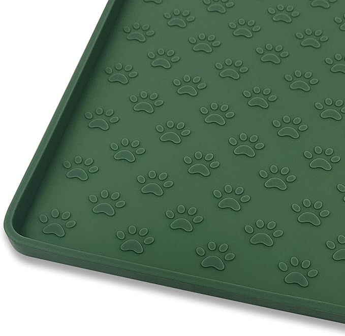 Ptlom Pet Placemat for Dog and Cat, Waterproof Silicone Pet Feeding Bowl Mats for Food and Water, Small Medium Large Dogs Mat Prevent Residues from Spilling to Floor, Hunter Green, 18" 12"-Mewly Pet