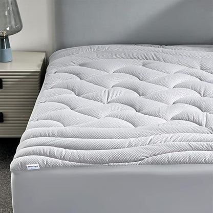 SLEEP ZONE Cooling Mattress Topper Cal King, Premium Zoned Quilted Mattress Pad, Pillow Top Mattress Protector Cover, Machine Wash Durable, Deep Pocket 8-21 inch, Silver Grey, Cal King