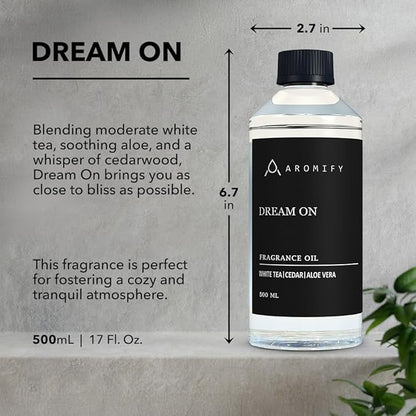 Dream On Diffuser Oil, 16.9 FL Oz, 500 mL, Luxury Hotel Scent Diffuser Oil for Home, Office & Spa, Fragrance Essential Oils for Aromatherapy, Aloe Vera & Cedarwood.