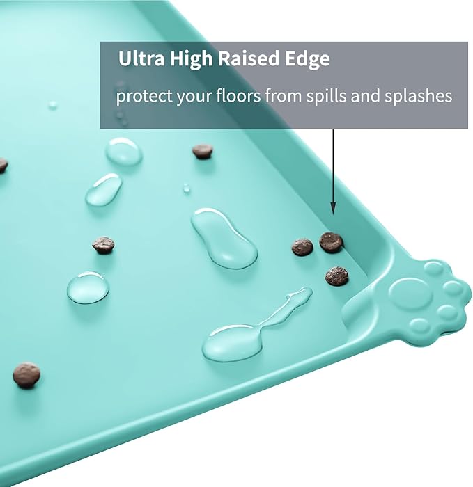 Waterproof Pet Feeding Mat with High Raised Edges, Heavier and Thicker Placemats for Cat Dog Water Bowl with BPA Free, Dogs Cats Food Mats for Messy Drinkers to Prevent Spill and Protect Floors-Mewly Pet